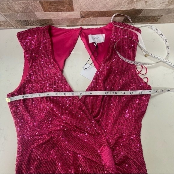 One33 Social Pink Sequin Side Drape Mini Dress Fuchsia Size 8 - Picture 10 of 16